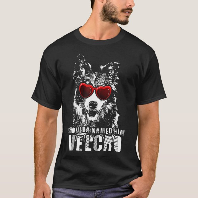 Velcro Gräns Collie Hund T Shirt (Framsida)