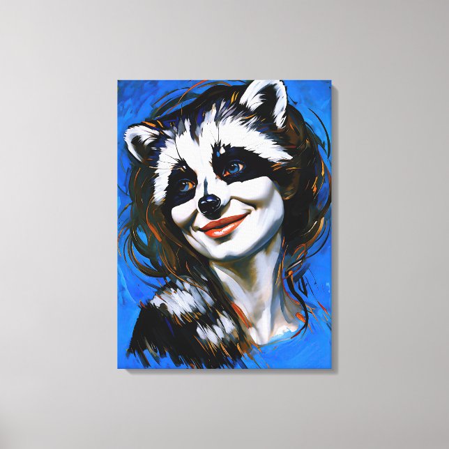 ’Velka Teyani’ Whispering Raccoon Trickster Canvastryck (Framsida)