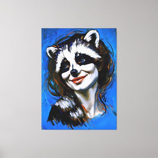 ’Velka Teyani’ Whispering Raccoon Trickster Canvastryck (Framsida)