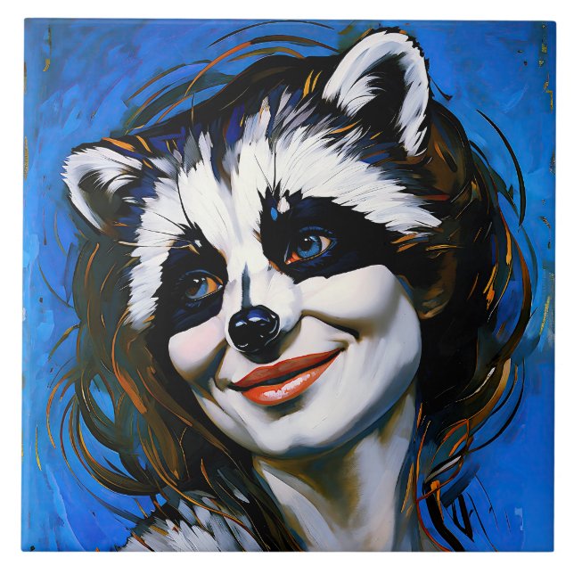 ’Velka Teyani’ Whispering Raccoon Trickster Kakelplatta (Framsidan)
