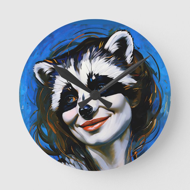 ’Velka Teyani’ Whispering Raccoon Trickster Rund Klocka (Framsida)