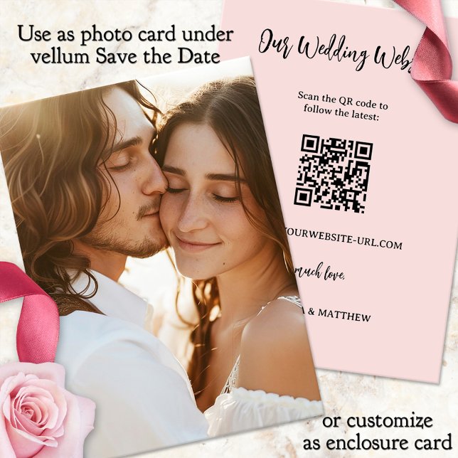 Vellum Background Bröllop spara datum Photo Datumet (Photo background for a vellum wedding Save the Date card with QR code)