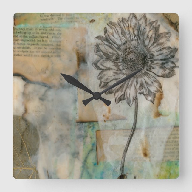 Vellum Blommigt I Fyrkantig Klocka (Framsida)