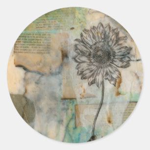 Vellum Blommigt I Runt Klistermärke