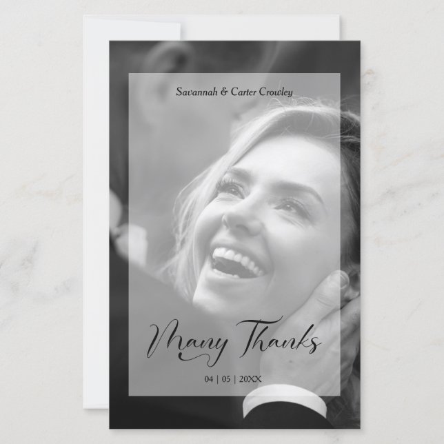 Vellum Effect Budget Wedding BW Photo Thanks  (Framsida)