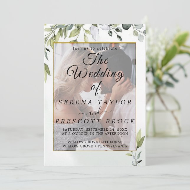 Vellum Elegant Eucalyptus bröllopsinbjudan Inbjudningar (Stående Fram)