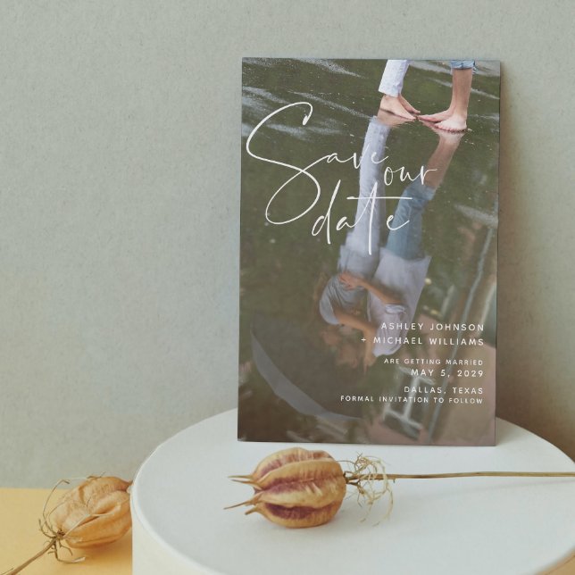 Vellum Letthand Lettered Typography Photo Spara Datumet (Mark Your Calendars for Love - Customize Your Date!)