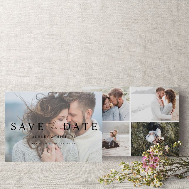 Vellum Overlay Elegant Modern 5 Photo Förlovning Spara Datumet (Save the Date: Love is in the air!)