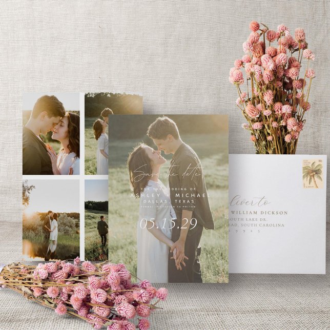 Vellum-utseendet, frisyrat typografi 5 foto spara datumet (Save the Date!)