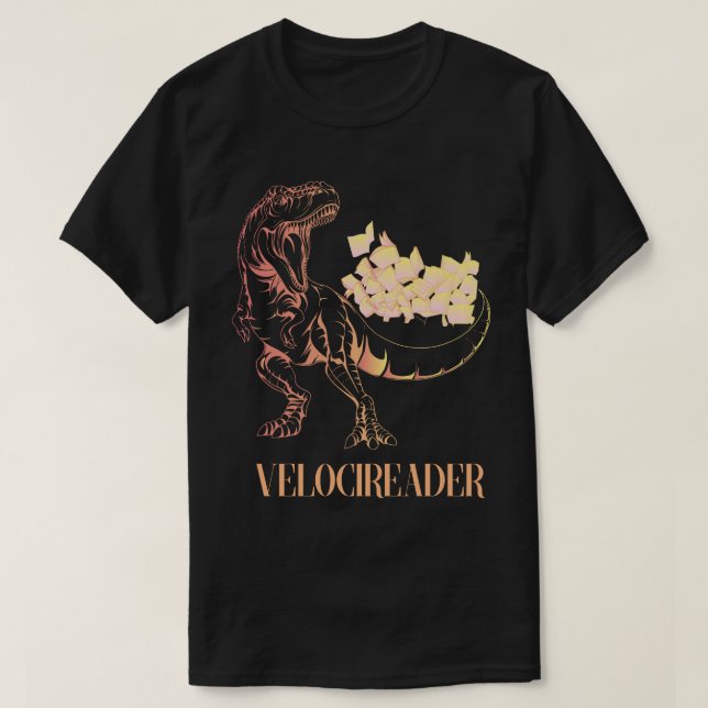 Velociläsare Fantastisk Velociraptor Reader dinosa T Shirt (Design framsida)