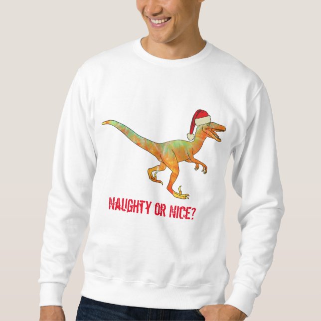 Velociraptor Dinosaur Festive Funny Raptor Slogan Lång Ärmad Tröja (Framsida)