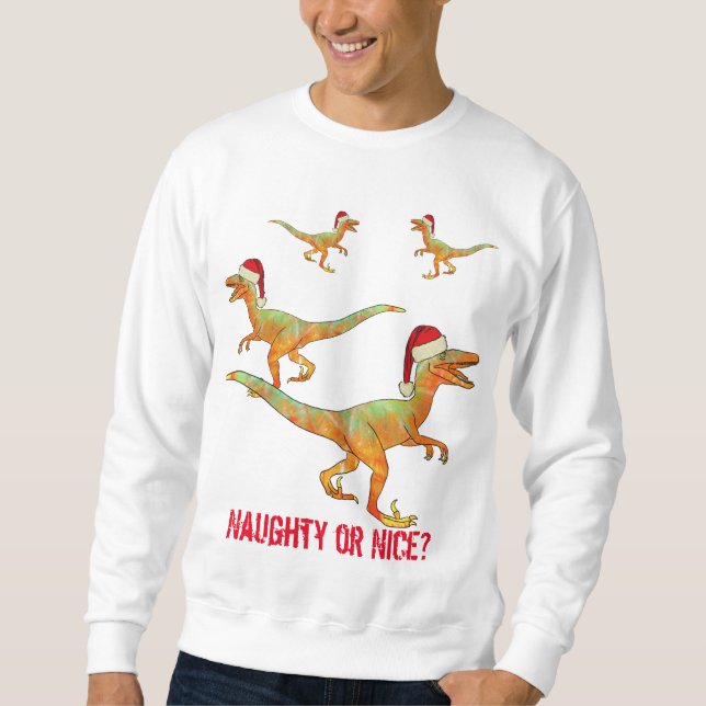 Velociraptor Dinosaur Rolig jul slogan Lång Ärmad Tröja (Framsida)