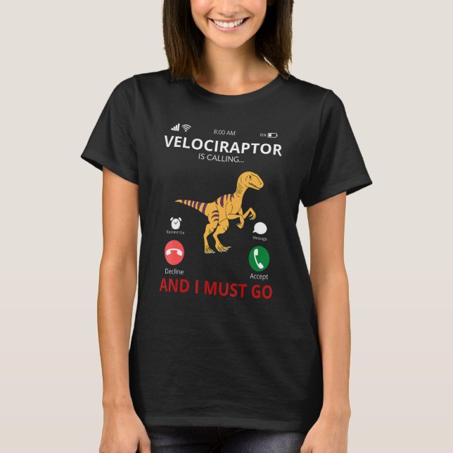 Velociraptor kallar dosinosaur t shirt (Framsida)