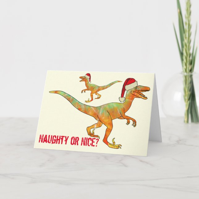 Velociraptor Rolig Festlig Tomte Raptor Dinosaurie Kort (Framsida)