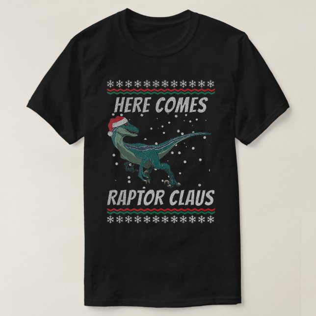 VELOCIRAR Jul här kommer Raptor Claus Chr T Shirt (Design framsida)