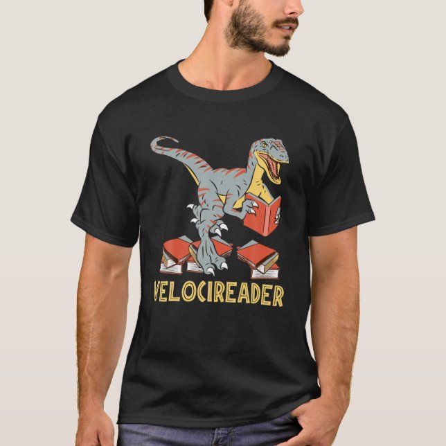 Velocireader Funny Dinosaur Reading Gift T Shirt (Framsida)