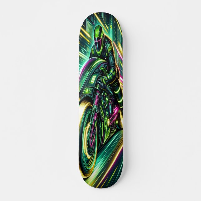 "Velocity Rush: Cyberpunk Racer Mini Skateboard Bräda 18,5 Cm (Framsida)