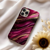 Velours Royale Lyx Magenta Siden Marmor Guld