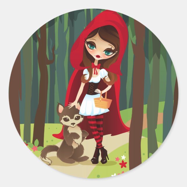 Velusa Red Riding Huva Runt Klistermärke (Framsida)