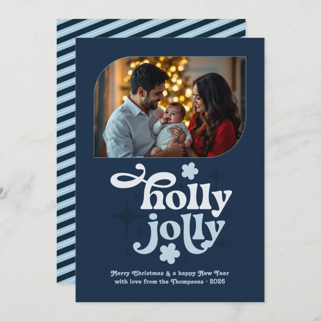 Velvet Ice Modern Blue Christmas Photo Julkort (Fram/baksida)