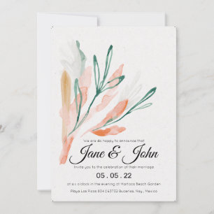 Velvet Jade Peach Foliage Bröllop Inbjudningar