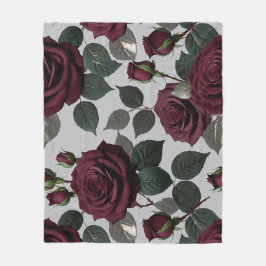 Velvet Like Dark Burgundy Roses With Green Leaves Fleecefilt