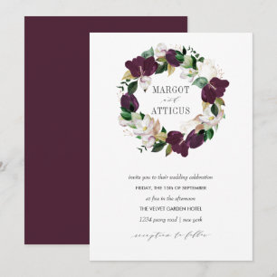 Velvet Magnolia och Ivory-blomman bröllop Inbjudningar