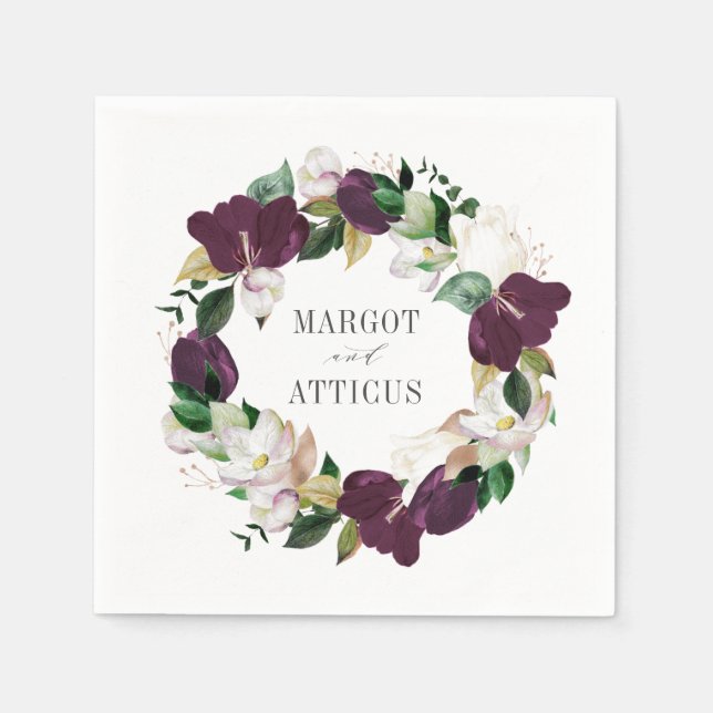 Velvet Magnolias | Personlig Bröllop Napkin Pappersservett (Framsidan)