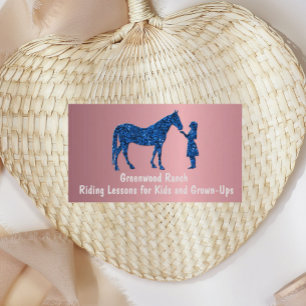 Velvet Metallic Girl med Horse Blue Glitter Visitkort