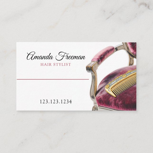 Velvet Mörk Red School Guld Comb Hair Stylist Visitkort (Framsida)