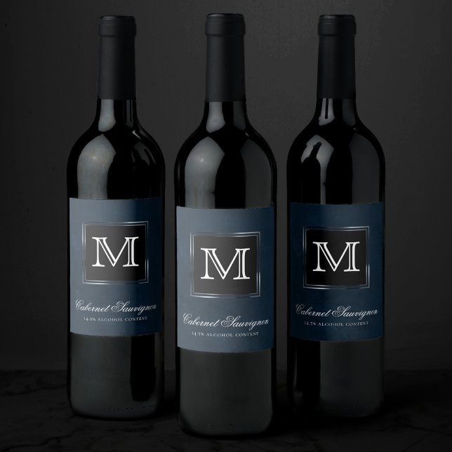 Velvet Navy Grunge | Deep Sapphire Blue-Anpassning Vinflaska Etikett (Skapare uppladdad)