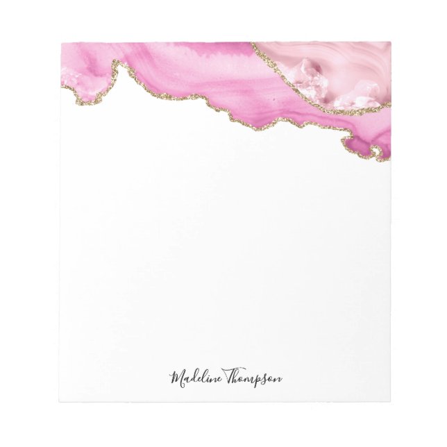 Velvet Pink Gold Agate Geode Script Typography Anteckningsblock (Framsida)