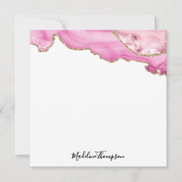 Velvet Pink Magenta Gold Agate Geode Script Square Anteckningskort