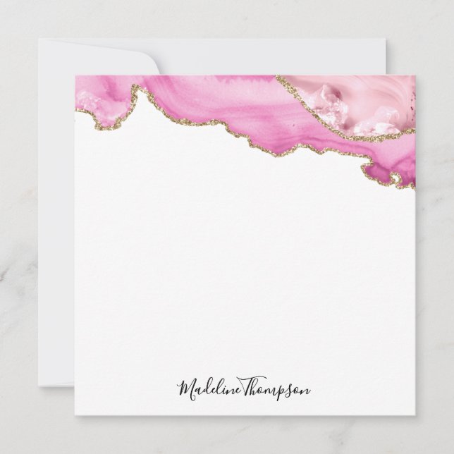 Velvet Pink Magenta Gold Agate Geode Script Square Anteckningskort (Framsida)