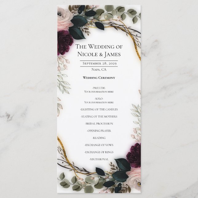 Velvet Plum Garden Floral Greenery Wedding  Meny (Framsida)