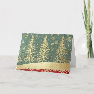 Velvet Red Gräns Gold Foil Julgran Kort