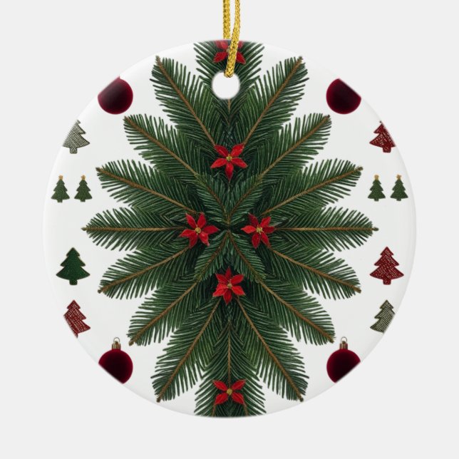 Velvet Red & Green Starburst Ceramic Ornament  (Framsidan)