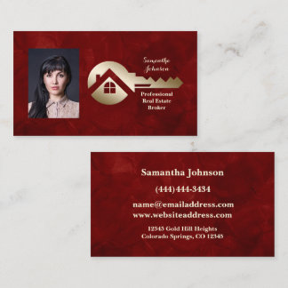 Velvet Scarlet Gold Key Real Estate Business Card Visitkort