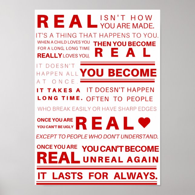 Velveteen Rabbit Real Quote Poster (Red) (Framsidan)