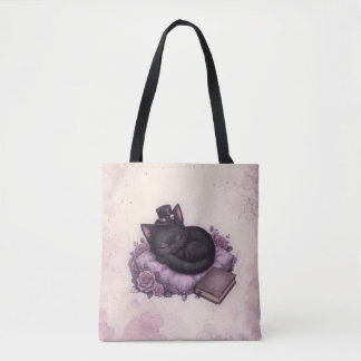 Velvets mörka magi mysiga svarta katt tote-handbag tygkasse