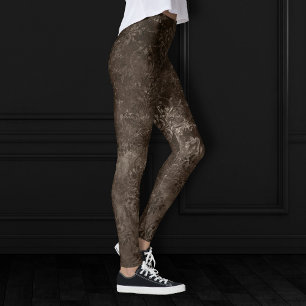 Velvety Bronze Damask Brown Baroque Grunge Leggings
