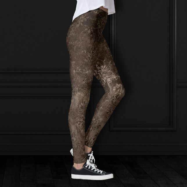 Velvety Bronze Damask | Brown Baroque Grunge Leggings (Skapare uppladdad)