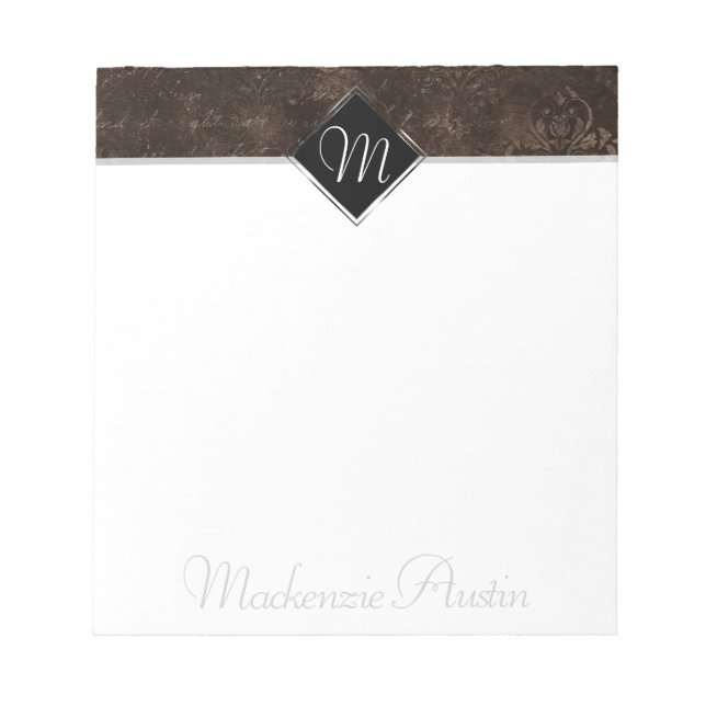 Velvety Bronze Damask | Mocha Brown Grunge Baroque Anteckningsblock (Framsida)