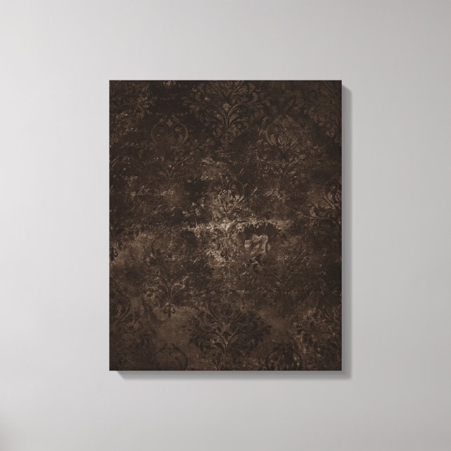 Velvety Bronze Damask | Mocha Brown Grunge Baroque Canvastryck (Framsida)