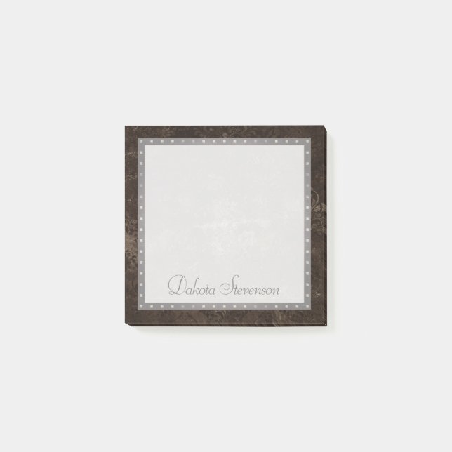 Velvety Bronze Damask | Mocha Brown Grunge Baroque Post-it Block (Framsida)