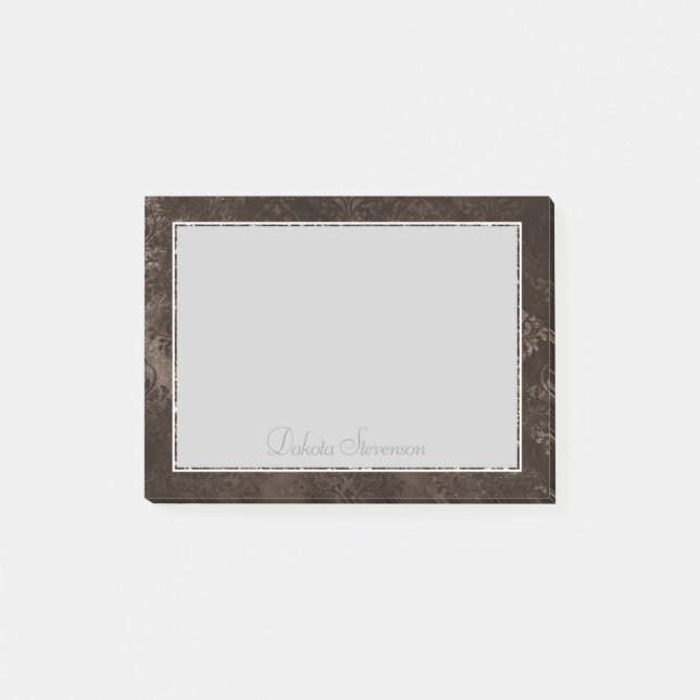 Velvety Bronze Damask | Mocha Brown Grunge Baroque Post-it Block (Framsida)