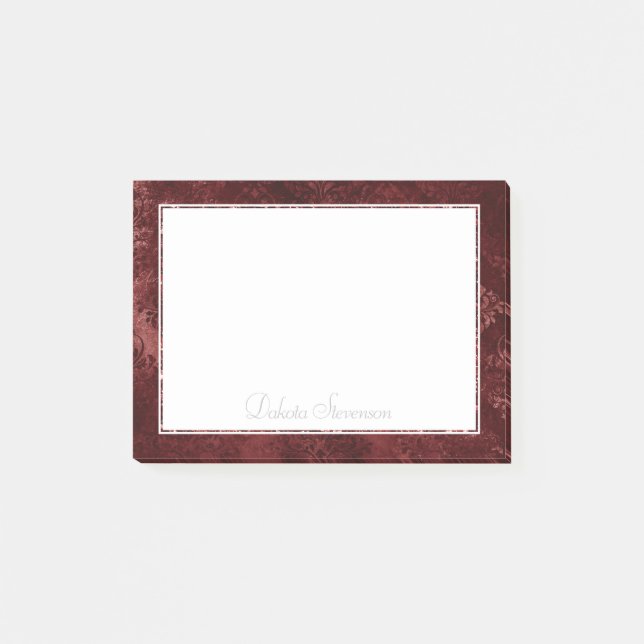 Velvety Henna Damask | Crimson Red Grunge Baroque Post-it Block (Framsida)