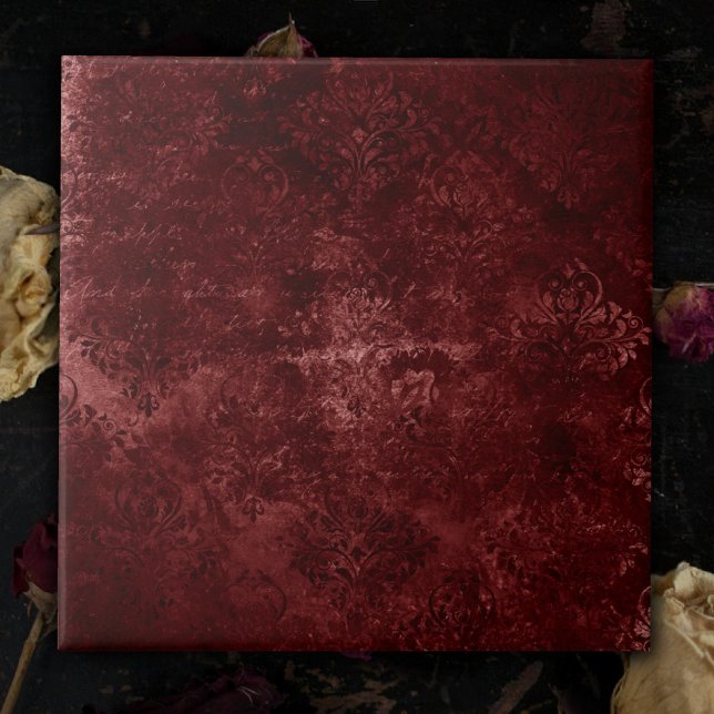 Velvety Henna Damask | Red Distress Grunge Kakelplatta (Skapare uppladdad)