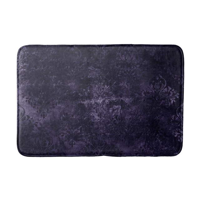 Velvety Midnight Damask | Indigo Lila Grunge Badrumsmatta (Framsidan)