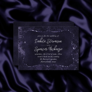 Velvety Midnight Damask Indigo Lila Grunge Inbjudningar